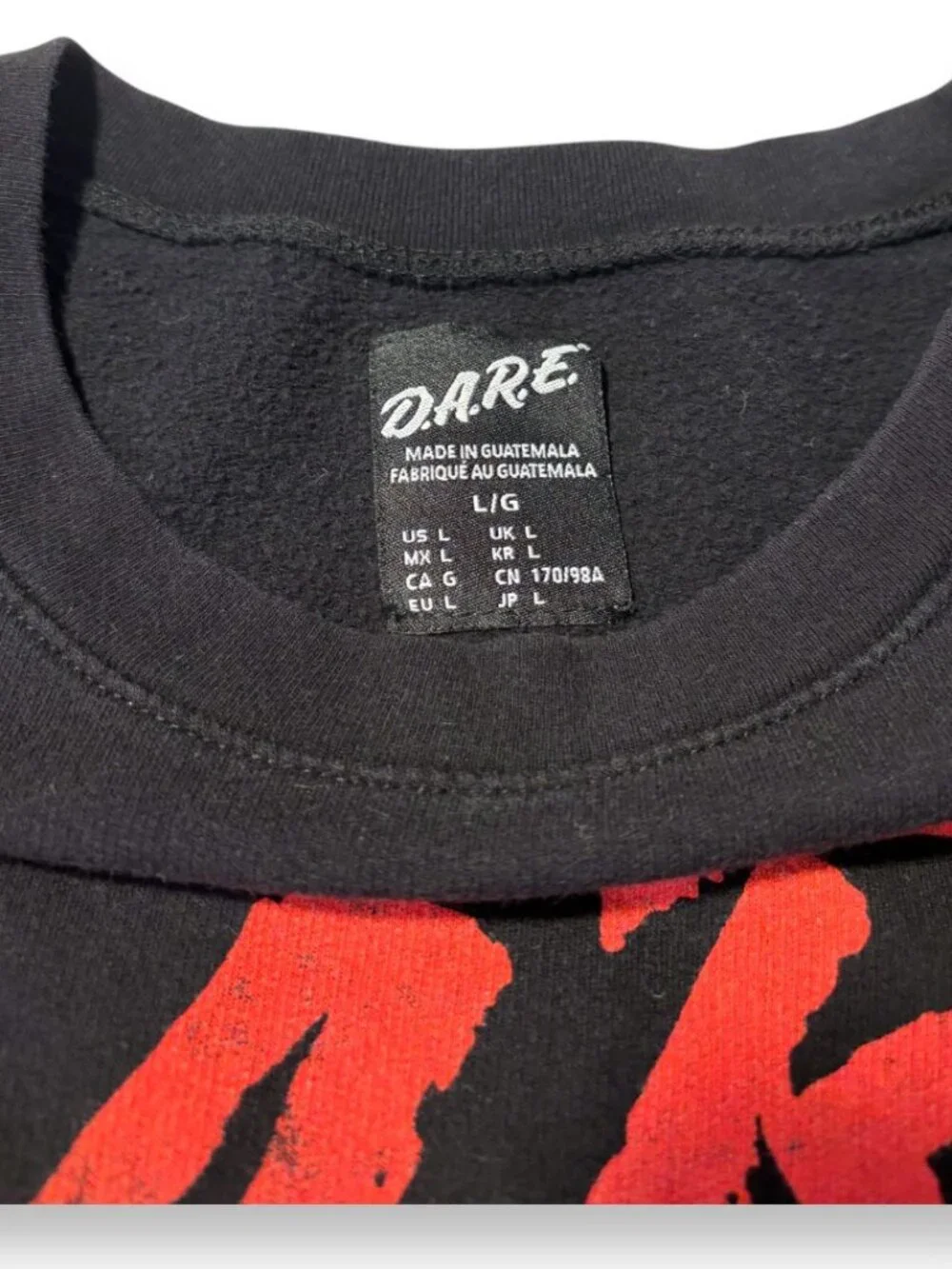 D.A.R.E. Black Crewneck Sweatshirt Vintage Style Retro DARE Y2K 90s Cotton Large